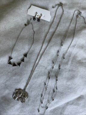 3 Silver Elephant Pendant Necklace and Earrings